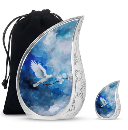 Dove Theme Large Urn With 1 Keepsake Urn