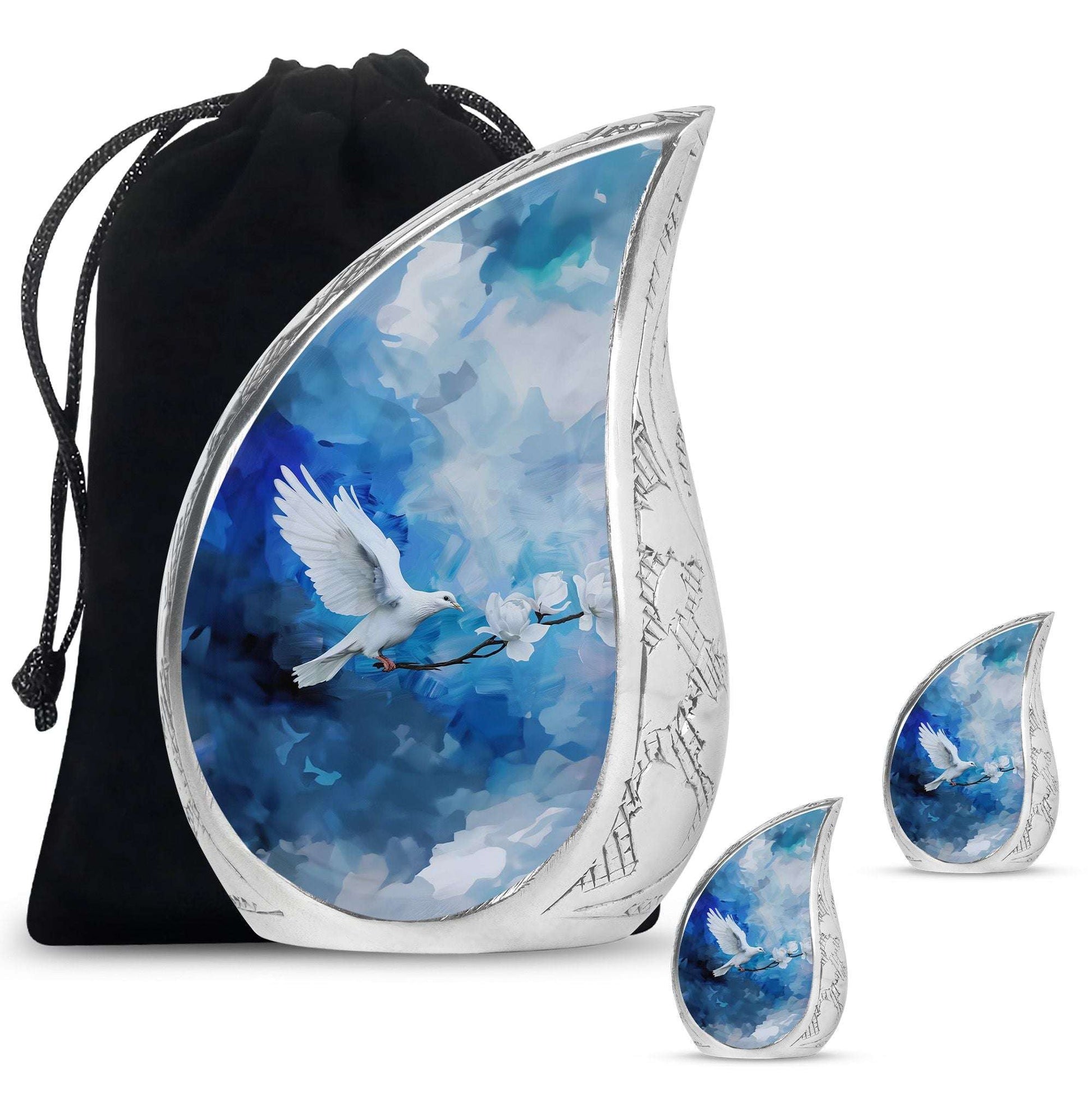 Dove Theme Large Urn With 2 Keepsake Urn