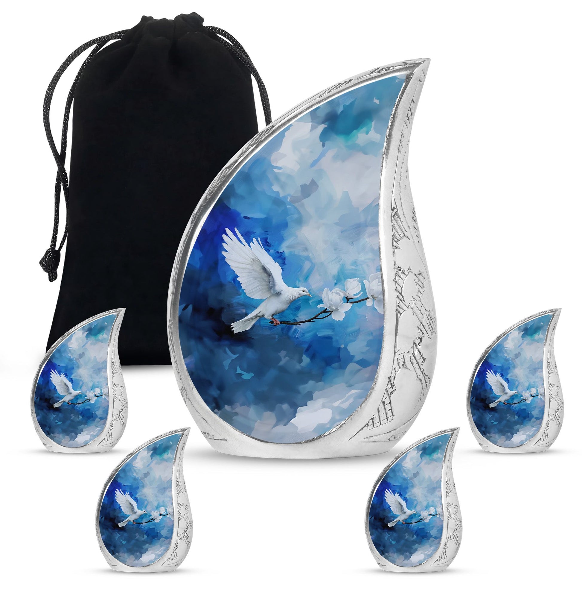 Dove Theme Large Urn With 4 Keepsake Urn