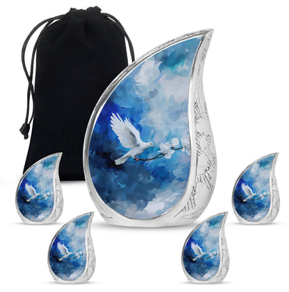 Dove Theme Large Urn With 4 Keepsake Urn