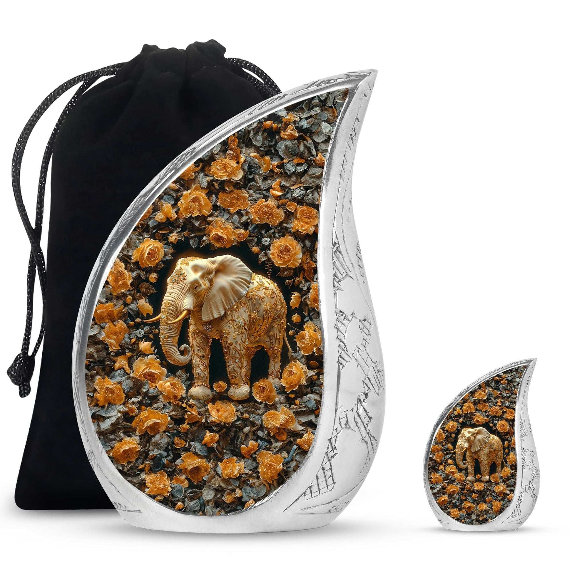 Elephant Theme Large Urn With 1 Keepsake Urn