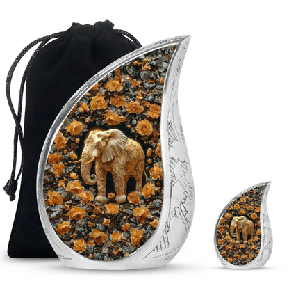 Elephant Theme Large Urn With 1 Keepsake Urn
