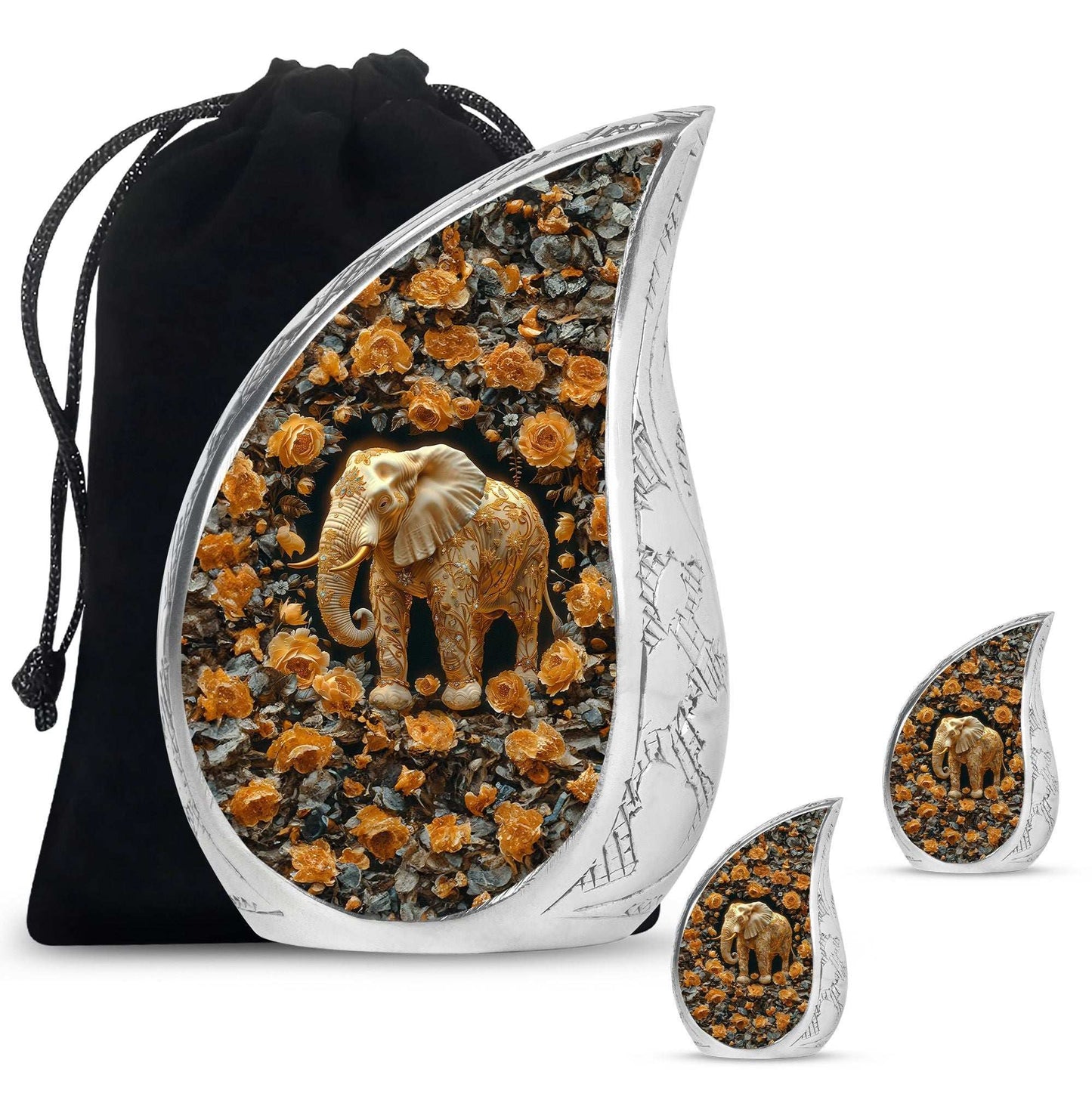 Elephant Theme Large Urn With 2 Keepsake Urn