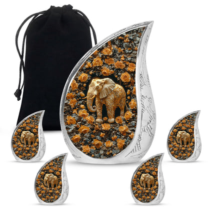 Elephant Theme Large Urn With 4 Keepsake Urn