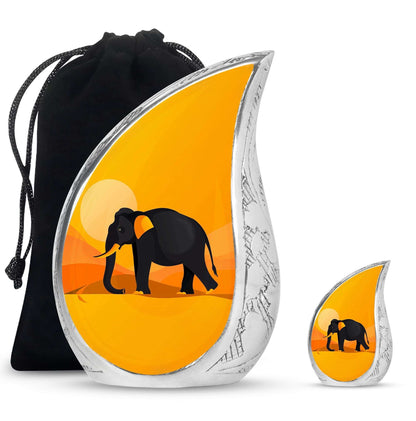 Elephant Theme Large Urn With 1 Keepsake Urn