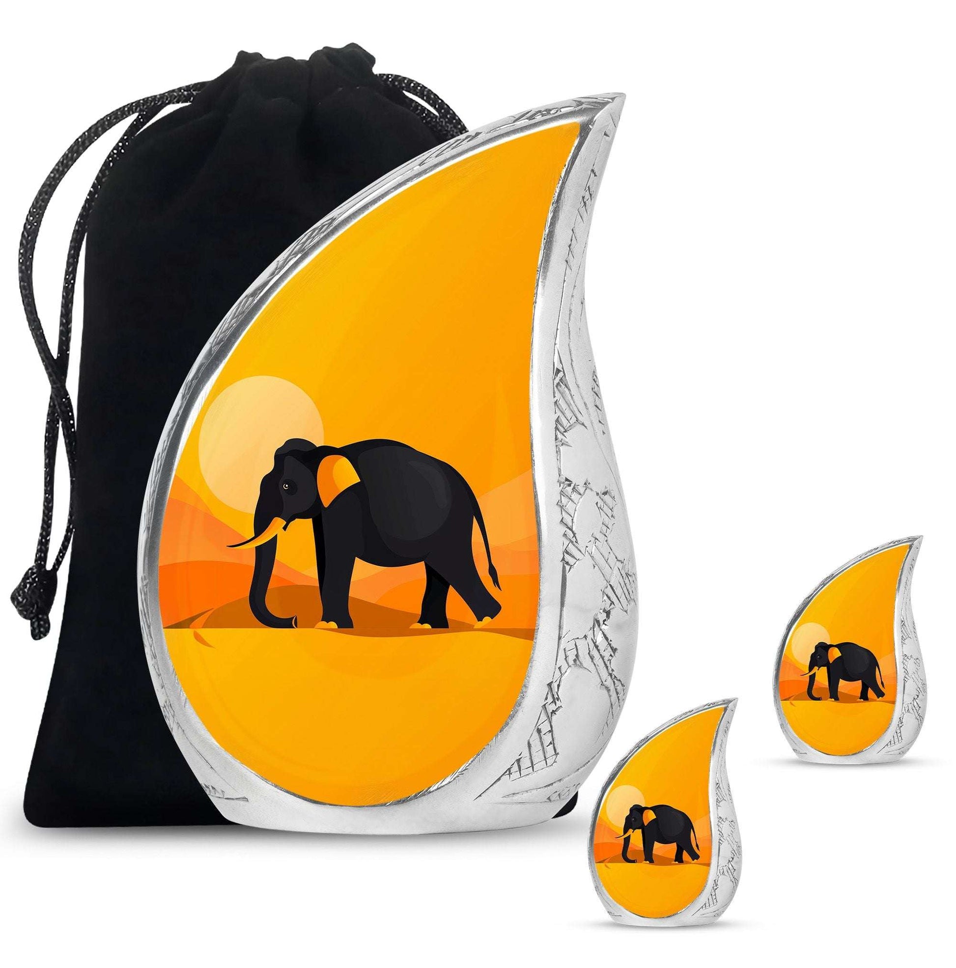 Elephant Theme Large Urn With 2 Keepsake Urn