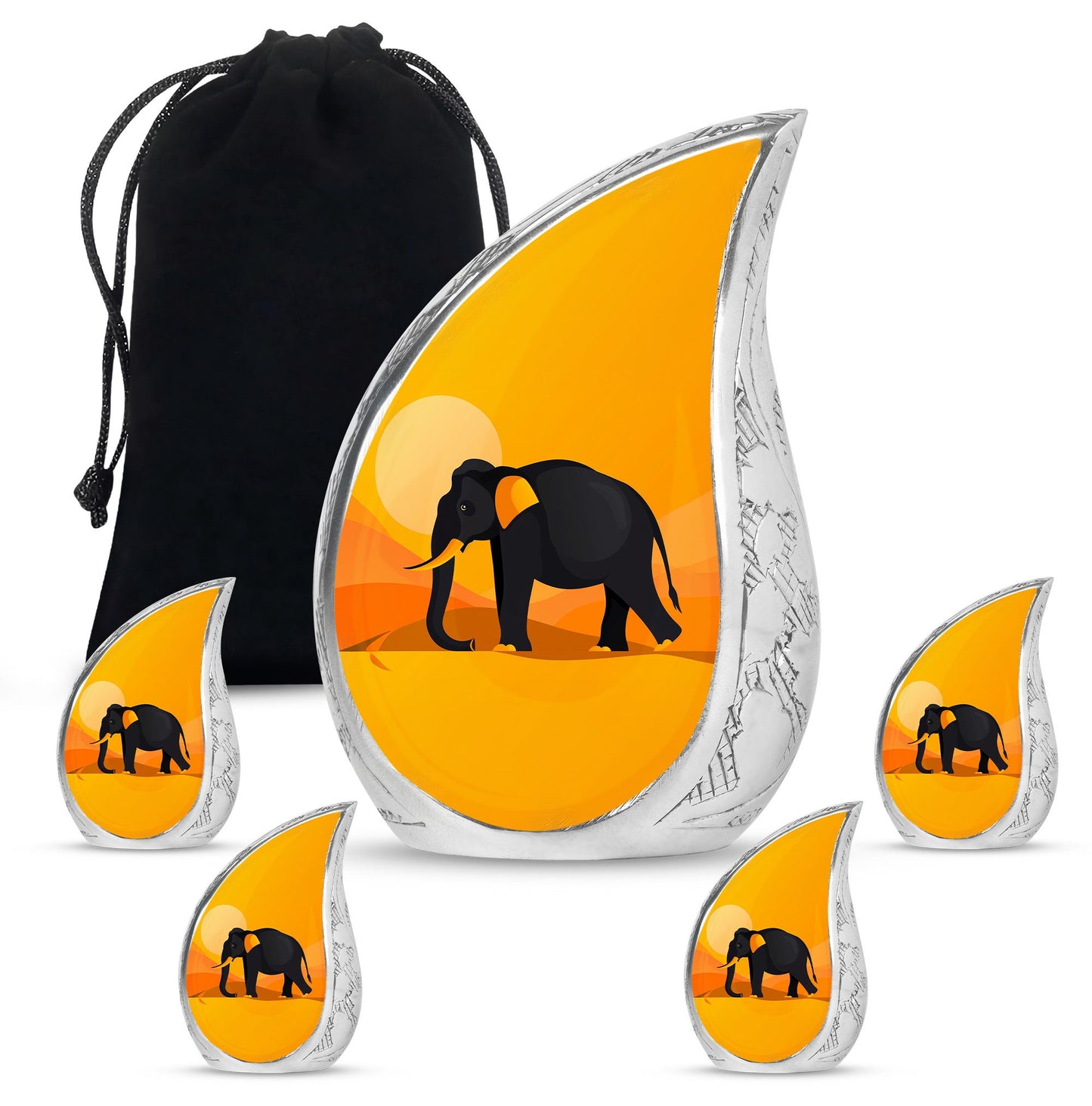 Elephant Theme Large Urn With 4 Keepsake Urn