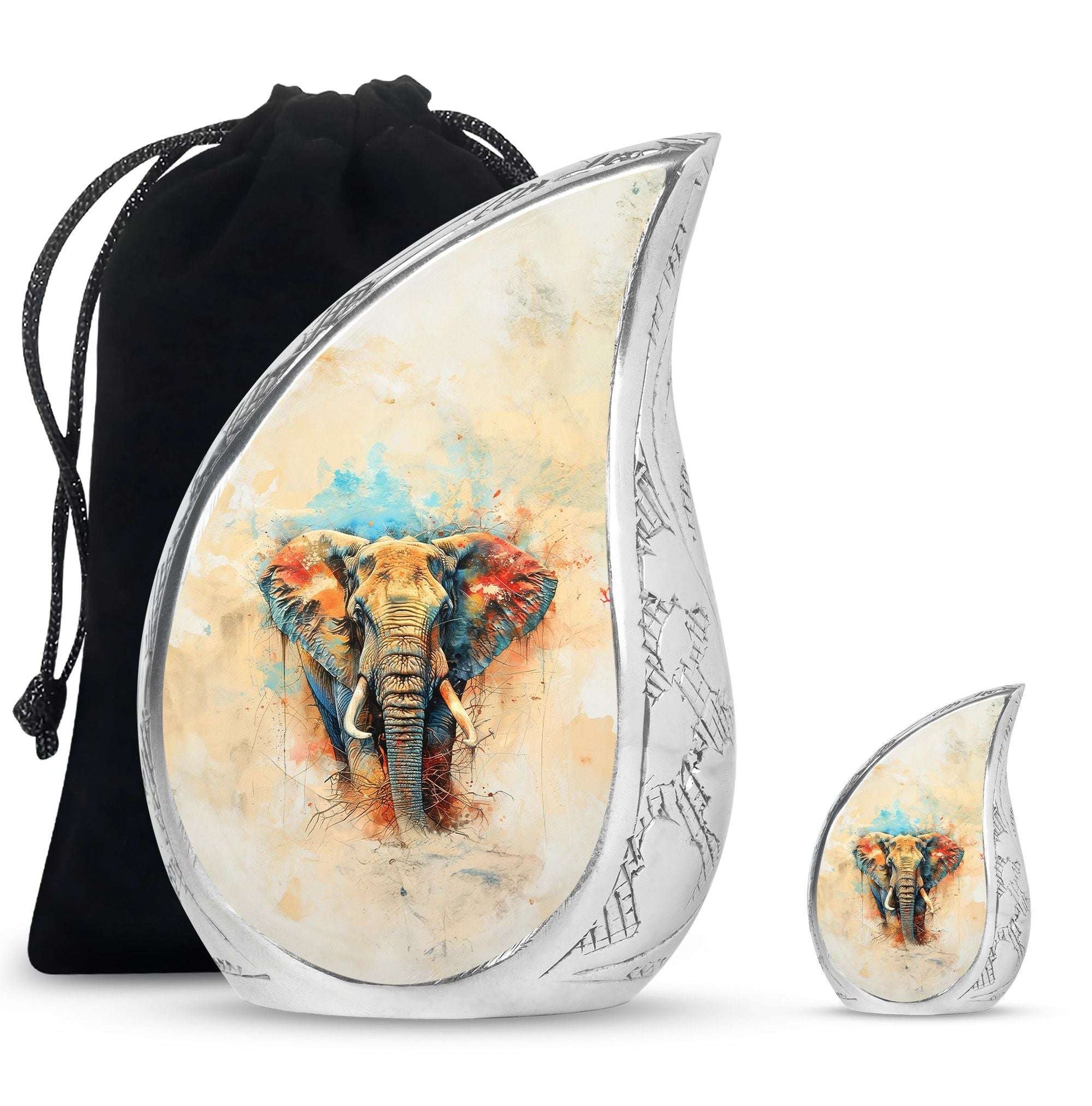 Elephant Theme Large Urn With 1 Keepsake Urn