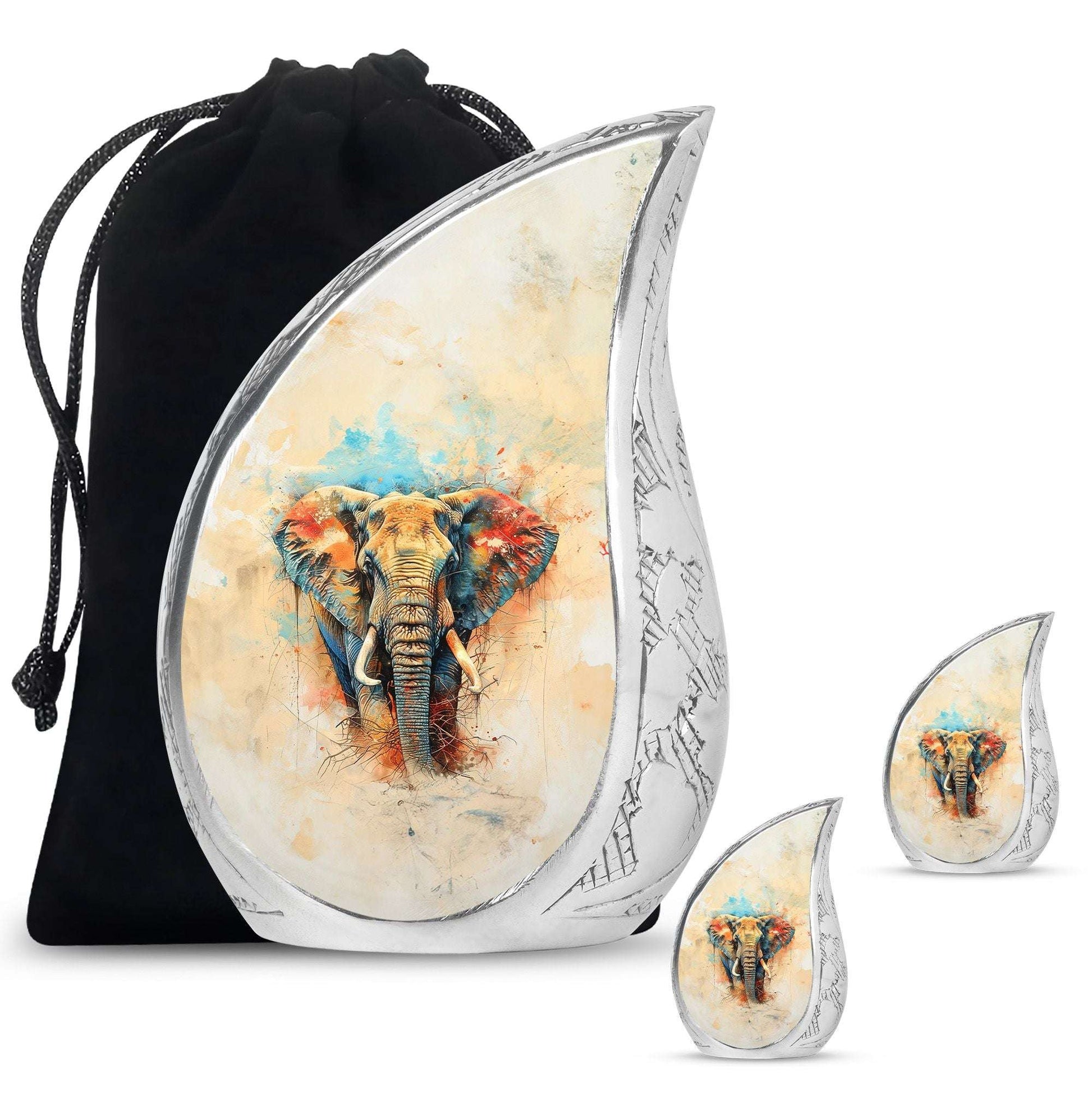 Elephant Theme Large Urn With 2 Keepsake Urn