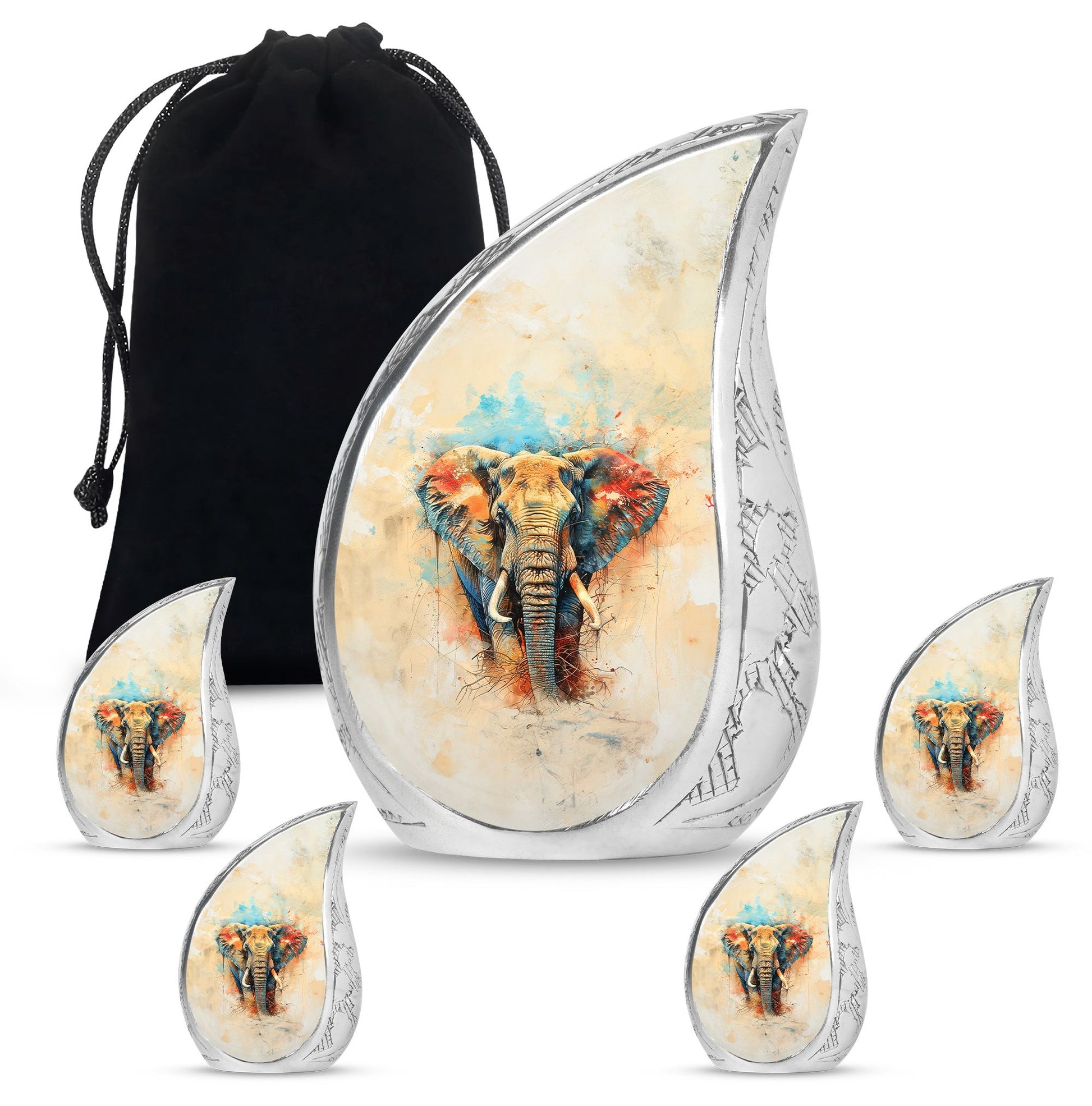 Elephant Theme Large Urn With 4 Keepsake Urn