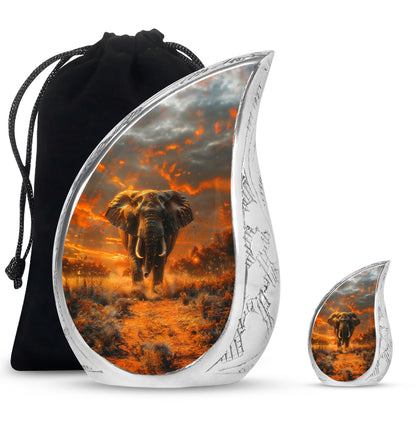Elephant Theme Large Urn With 1 Keepsake Urn