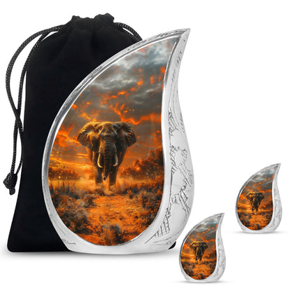 Elephant Theme Large Urn With 2 Keepsake Urn