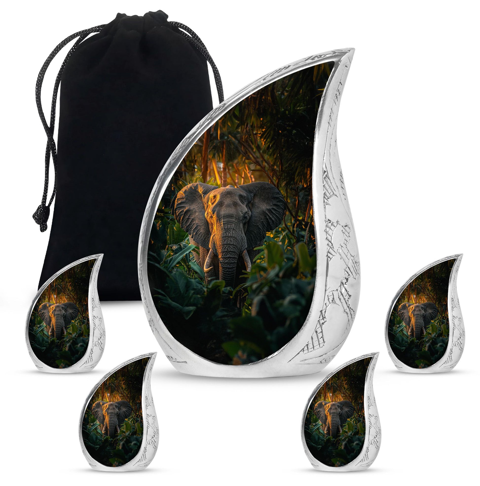 Elephant Theme Large Urn With 4 Keepsake Urn