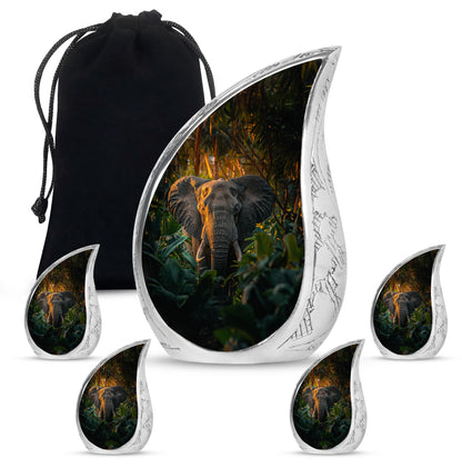Elephant Theme Large Urn With 4 Keepsake Urn