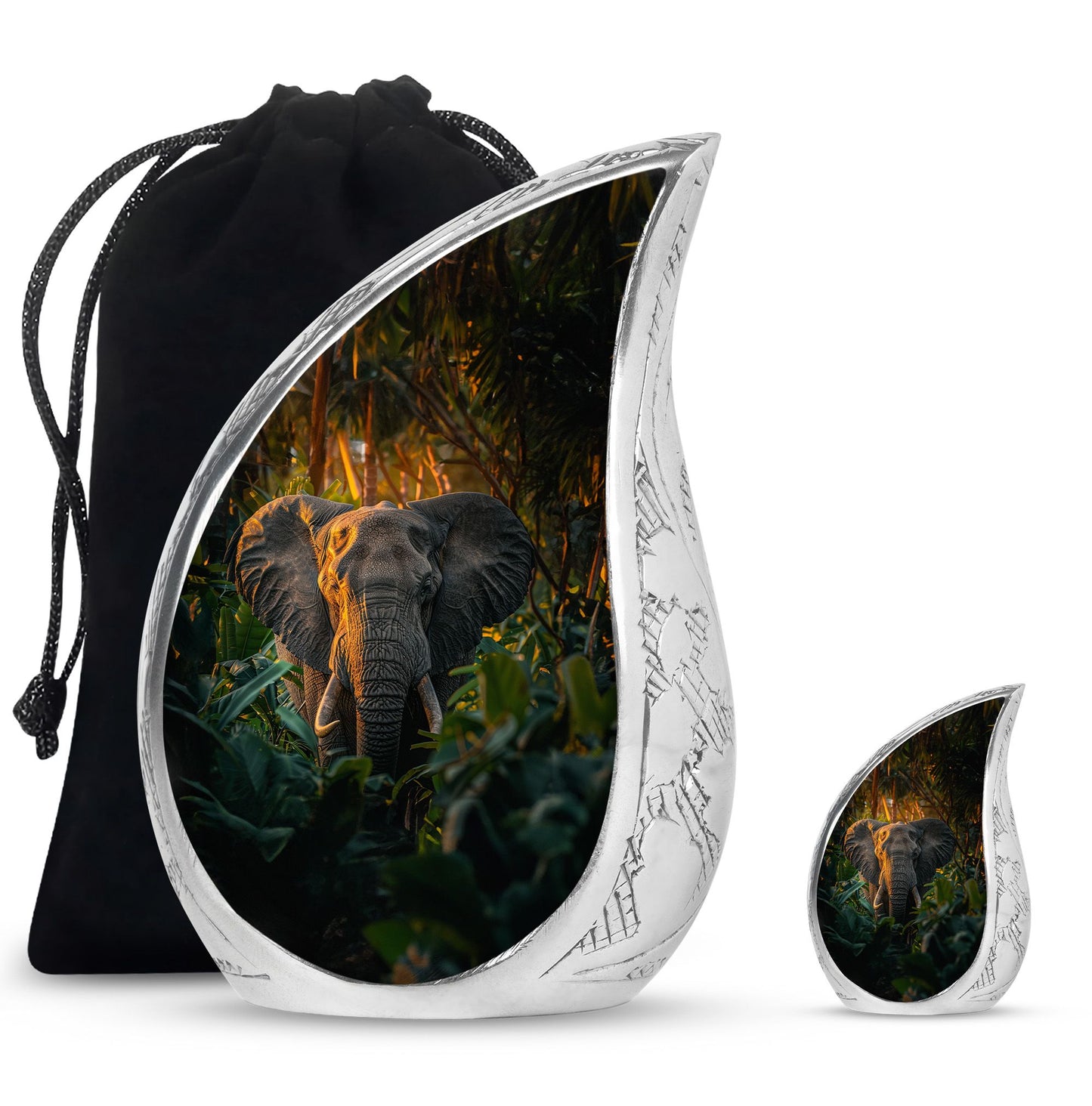 Elephant Theme Large Urn With 1 Keepsake Urn