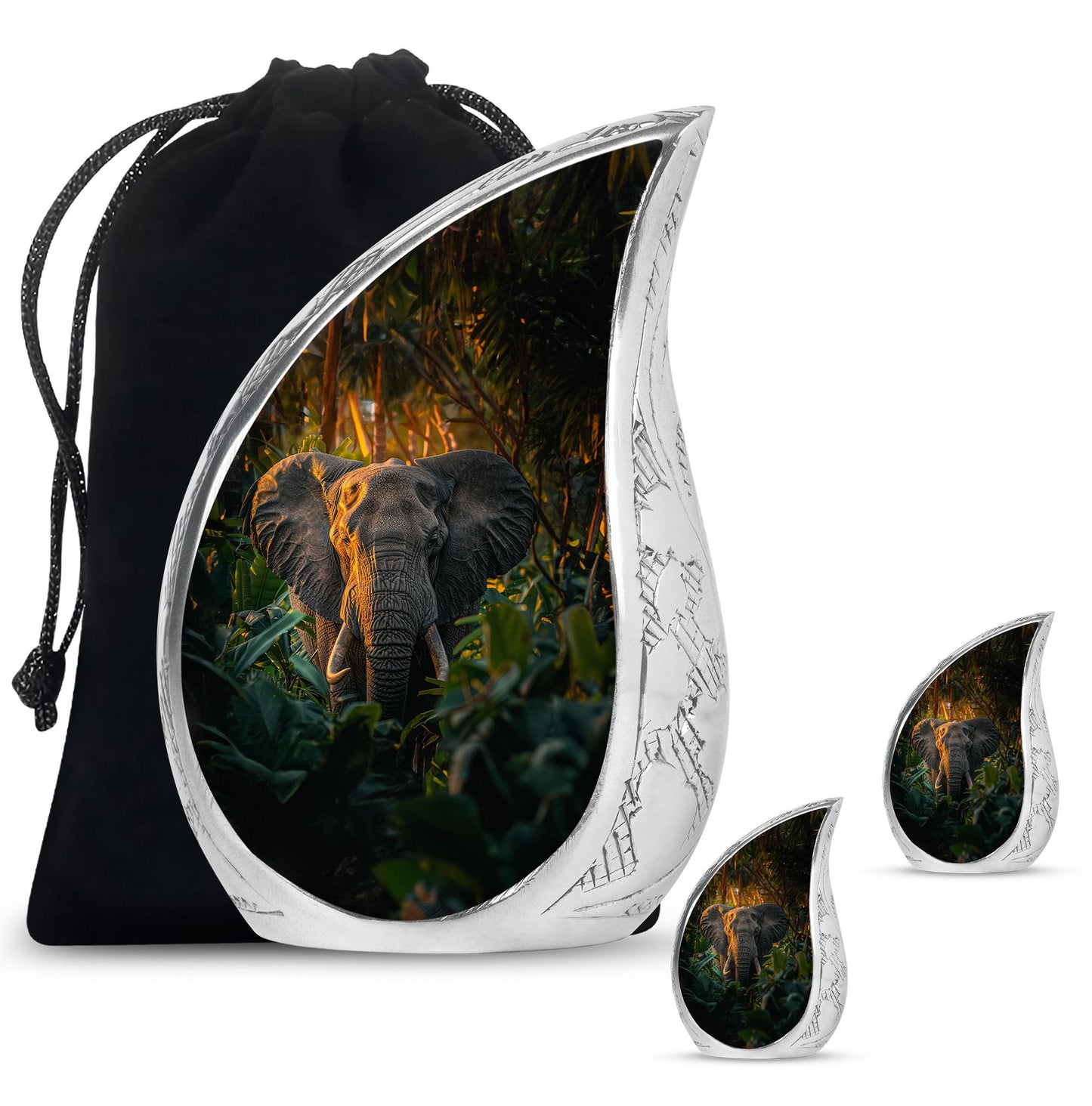 Elephant Theme Large Urn With 2 Keepsake Urn