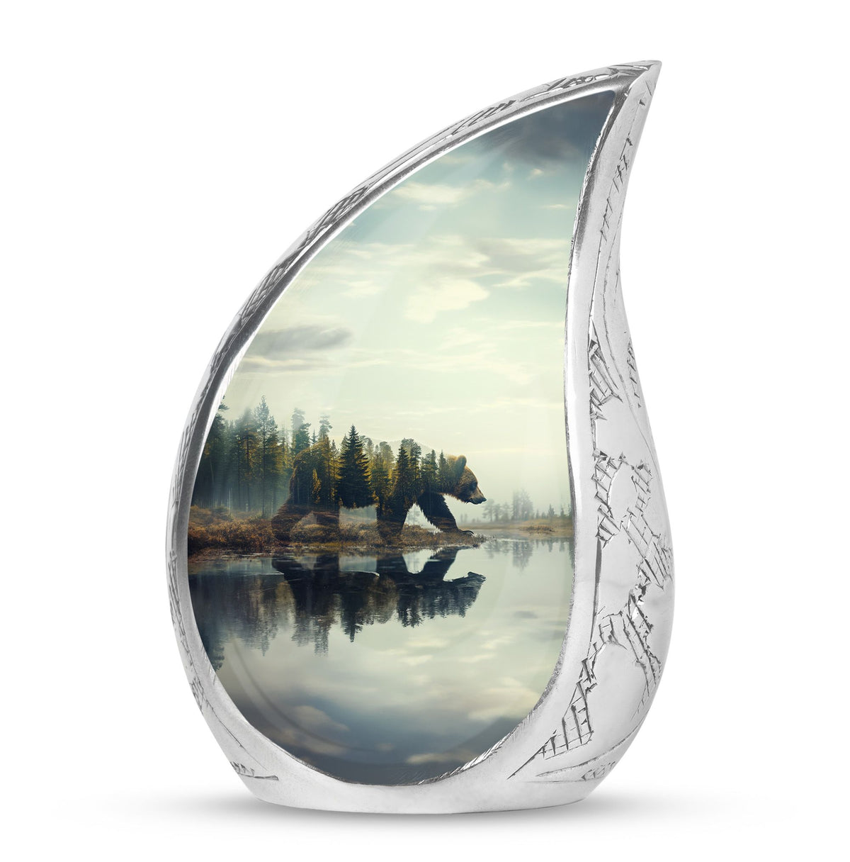 Bear Urn for Human Ashes, Bear Walking Through Forest By Water, Cremation Urn