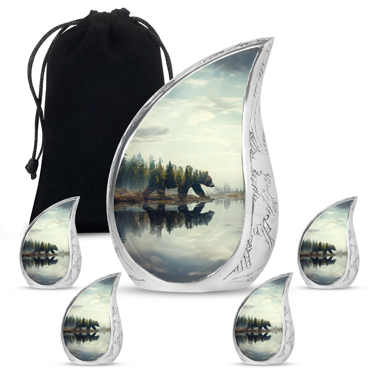 Bear Urn for Human Ashes, Bear Walking Through Forest By Water, Cremation Urn