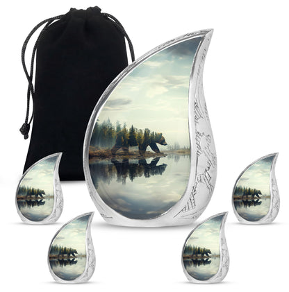 Bear Urn for Human Ashes, Bear Walking Through Forest By Water, Cremation Urn