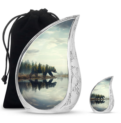 Bear Urn for Human Ashes, Bear Walking Through Forest By Water, Cremation Urn