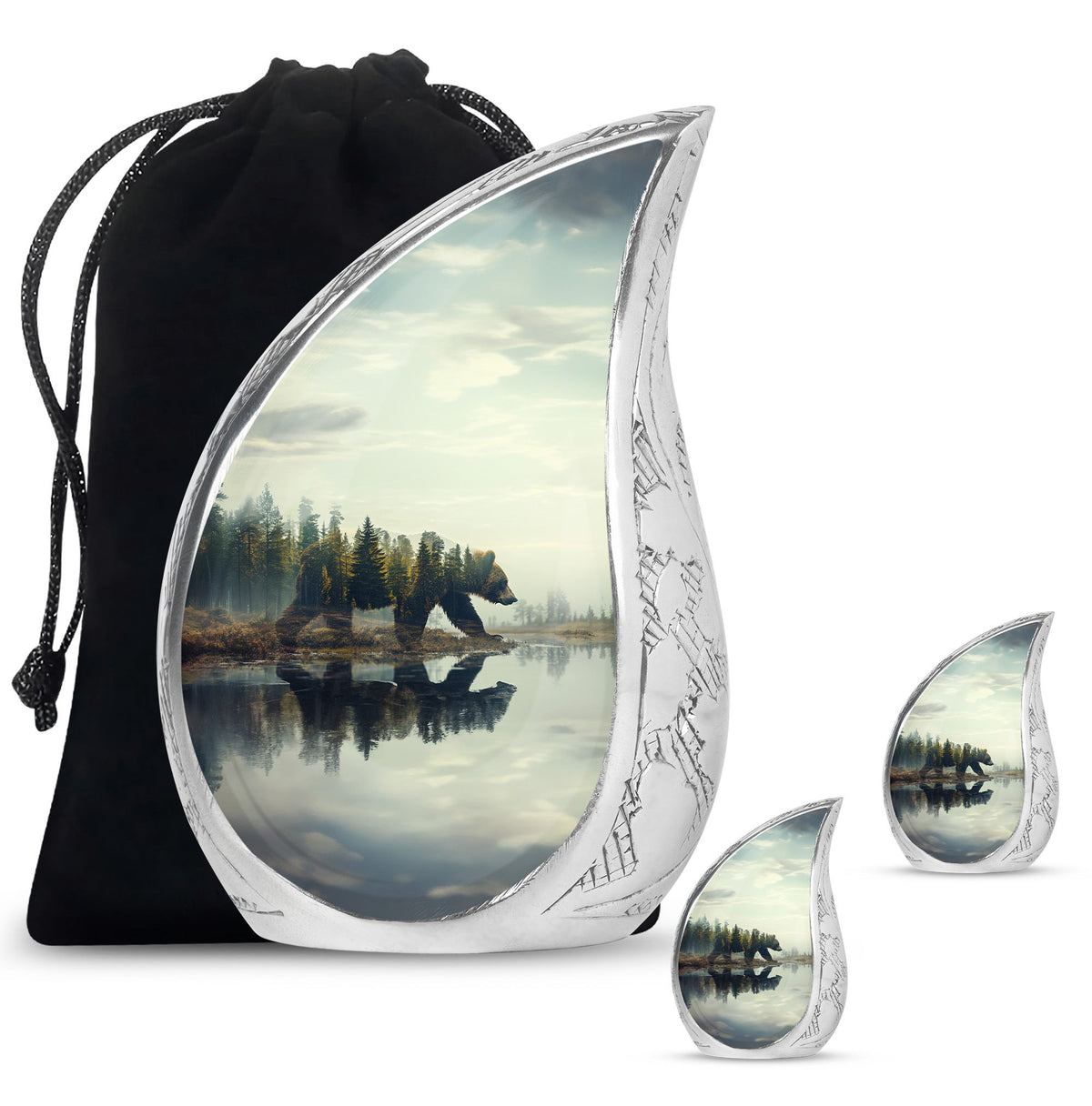Bear Urn for Human Ashes, Bear Walking Through Forest By Water, Cremation Urn