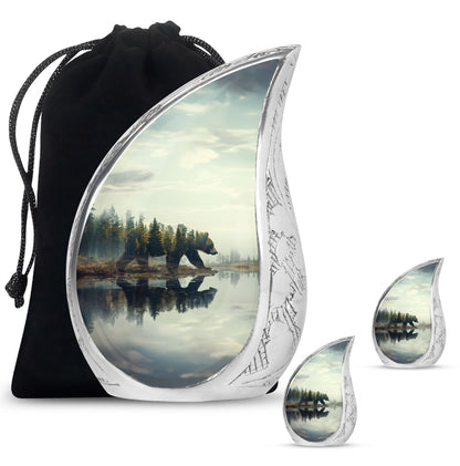 Bear Urn for Human Ashes, Bear Walking Through Forest By Water, Cremation Urn