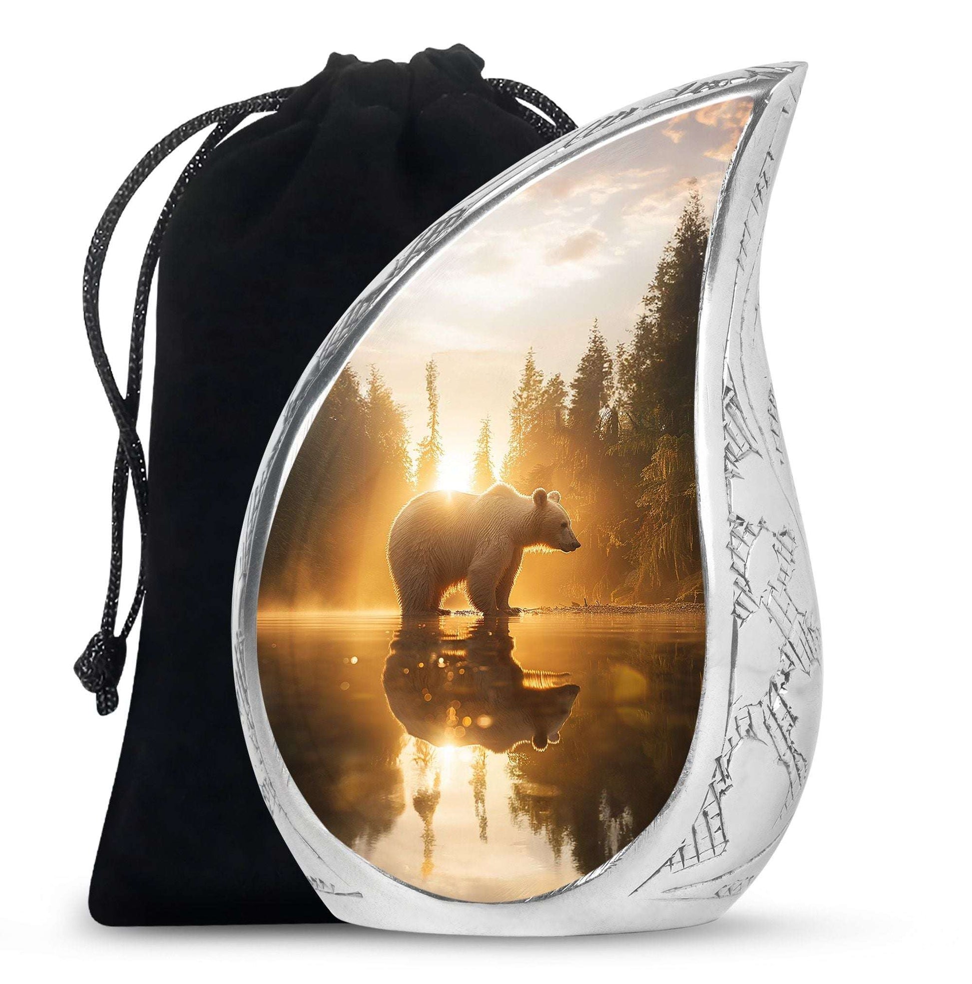 Bear Cremation Urn – Polar Bear Sunset Memorial Funeral Urn For Men