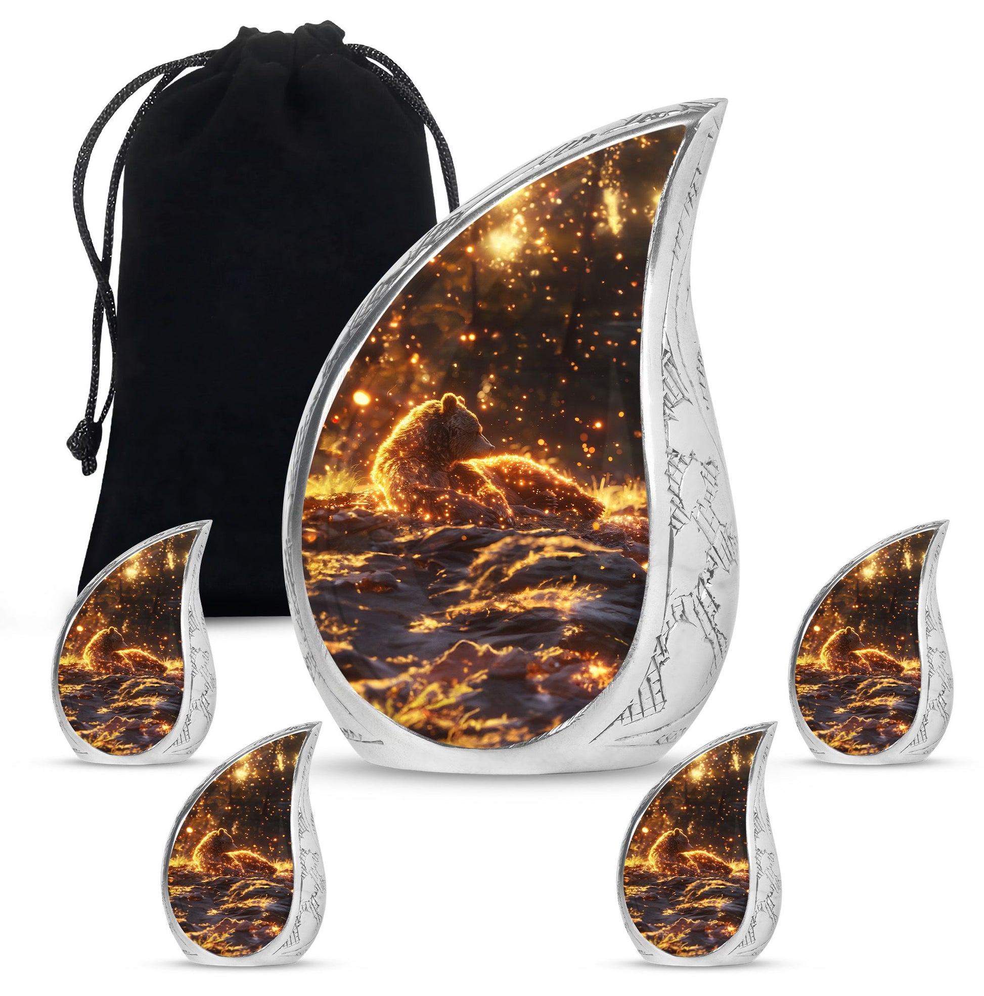 Bear Theme Large Urn With 4 Keepsake Urn