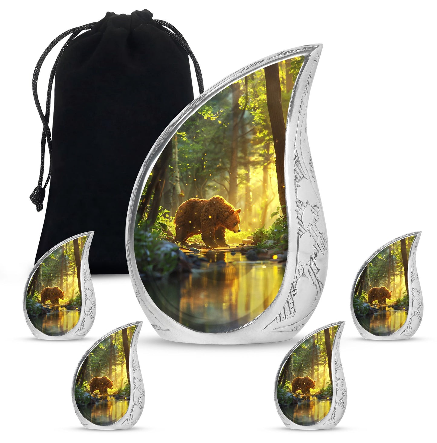 Bear Theme Large Urn With 4 Keepsake Urn