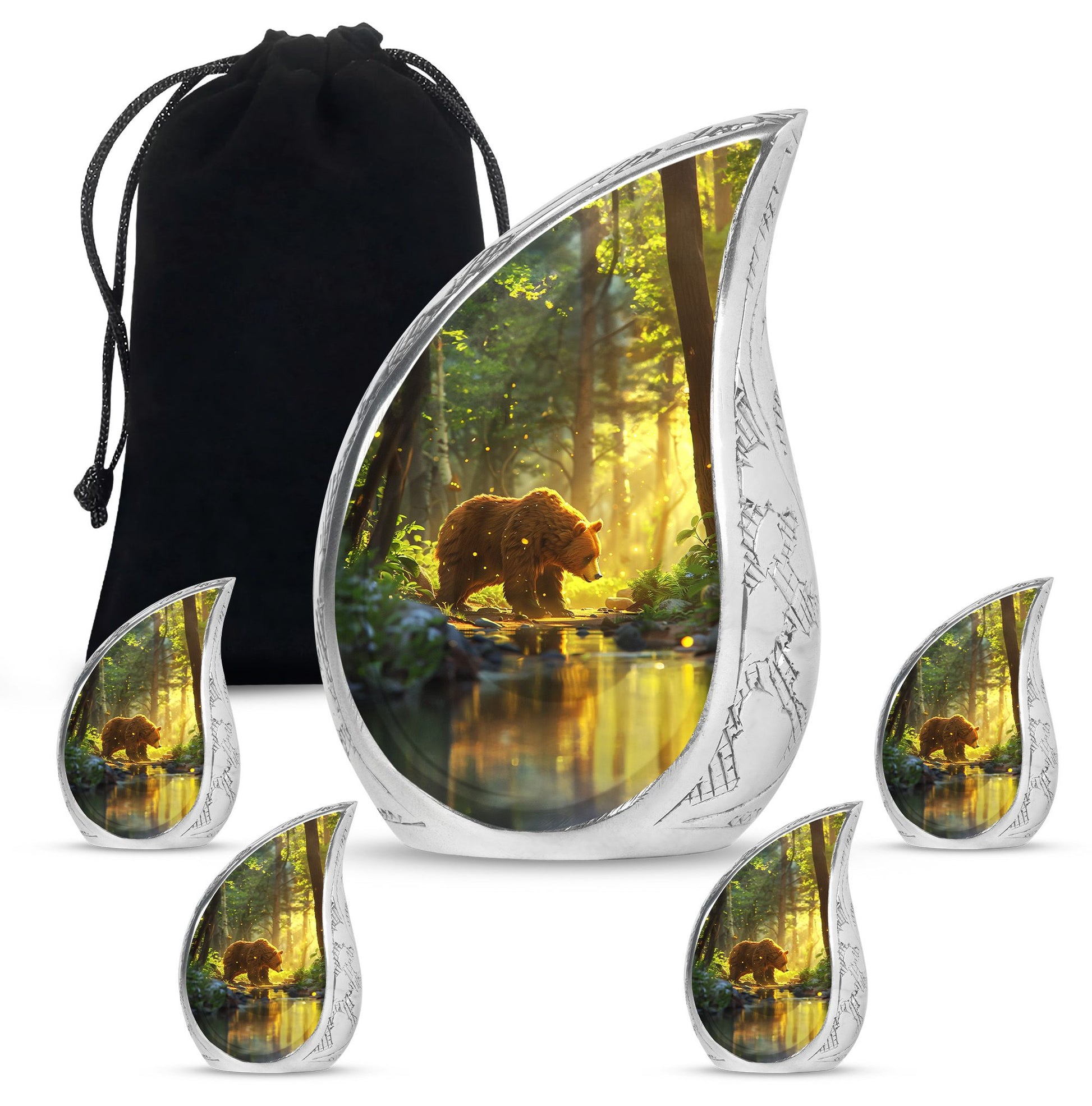 Bear Theme Large Urn With 4 Keepsake Urn