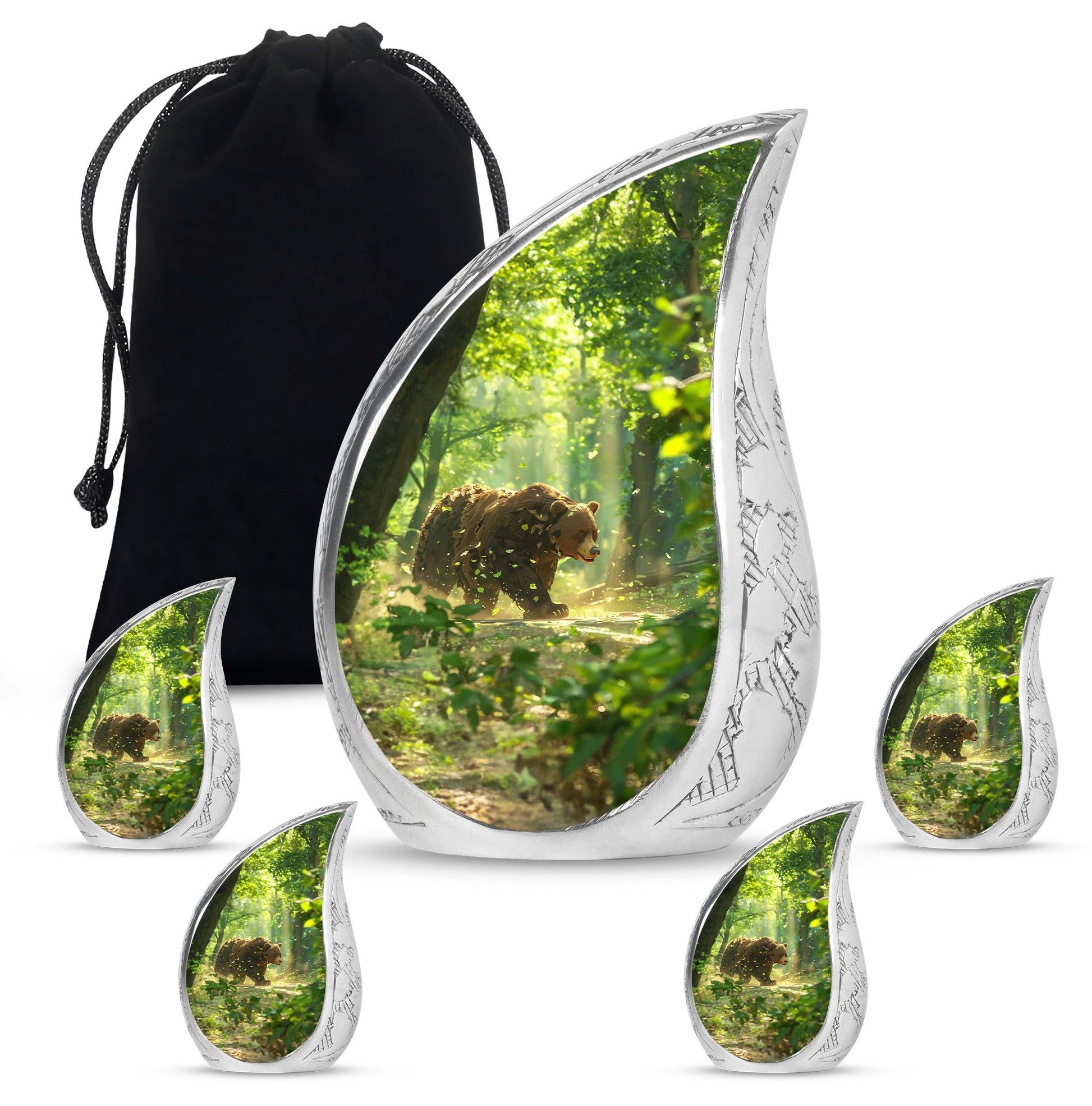 Bear Theme Large Urn With 4 Keepsake Urn