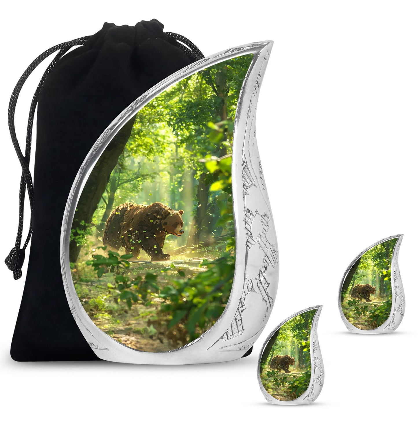 Bear Theme Large Urn With 2 Keepsake Urn