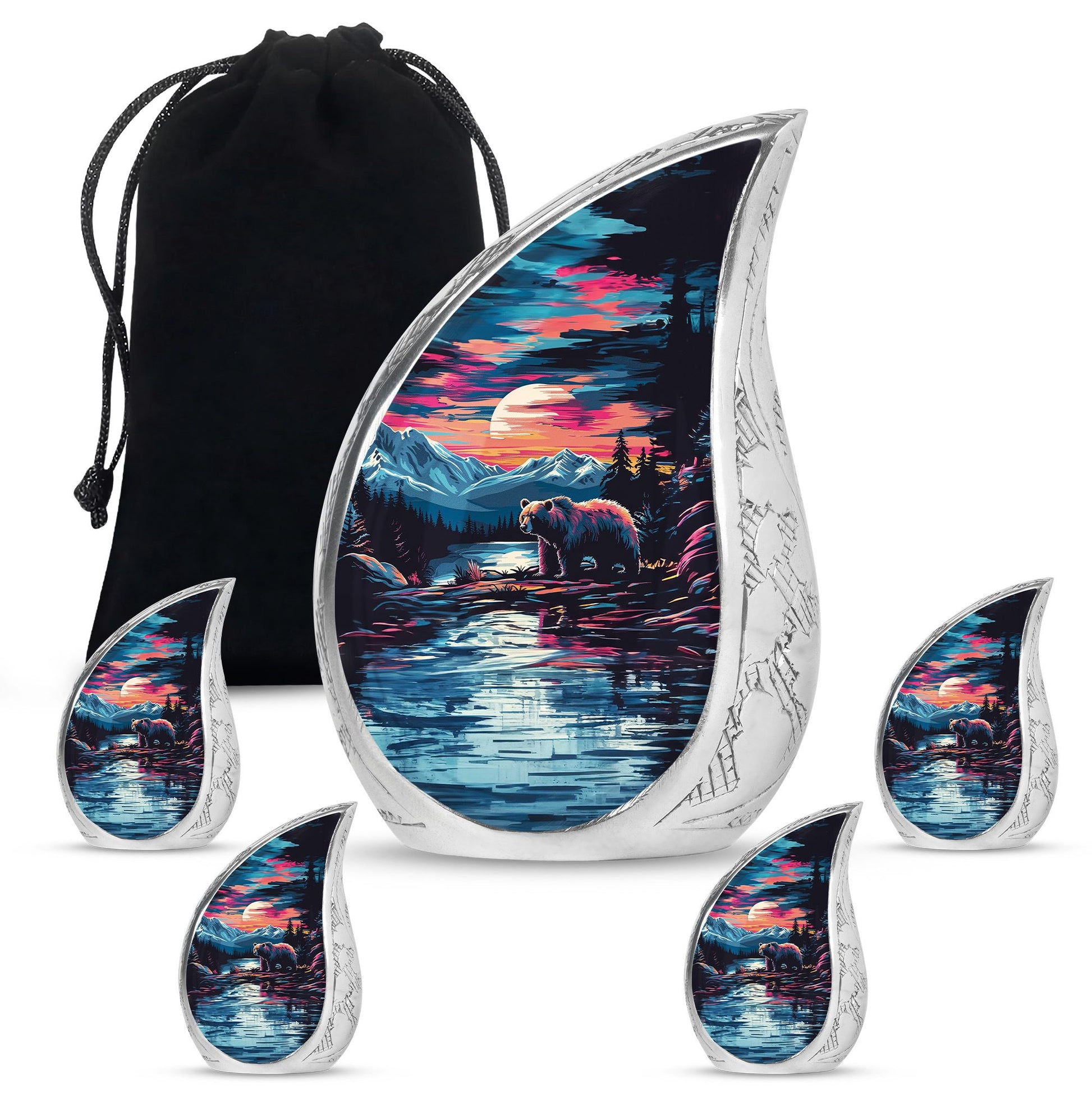 Bear Theme Large Urn With 4 Keepsake Urn