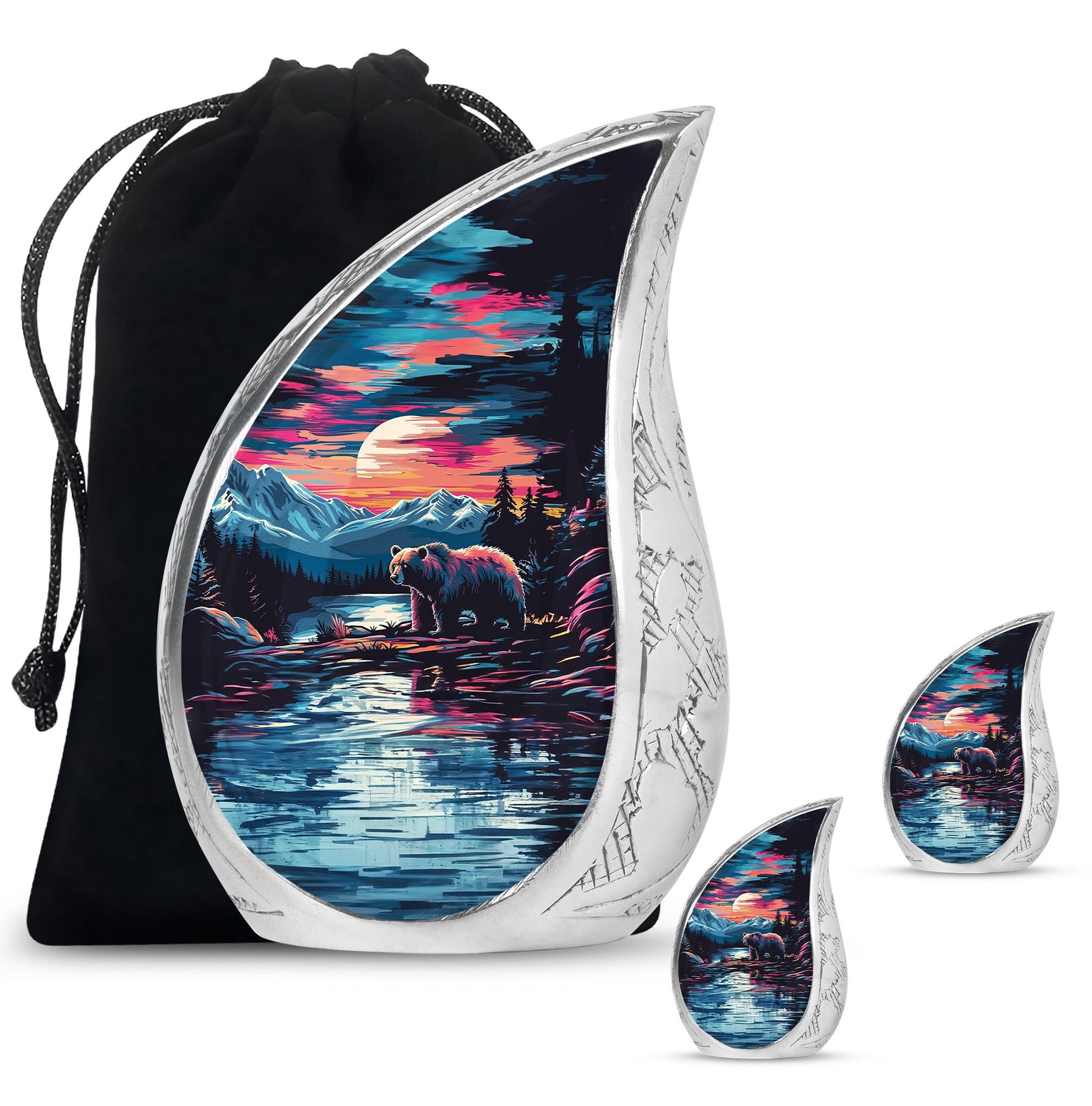 Bear Theme Large Urn With 2 Keepsake Urn