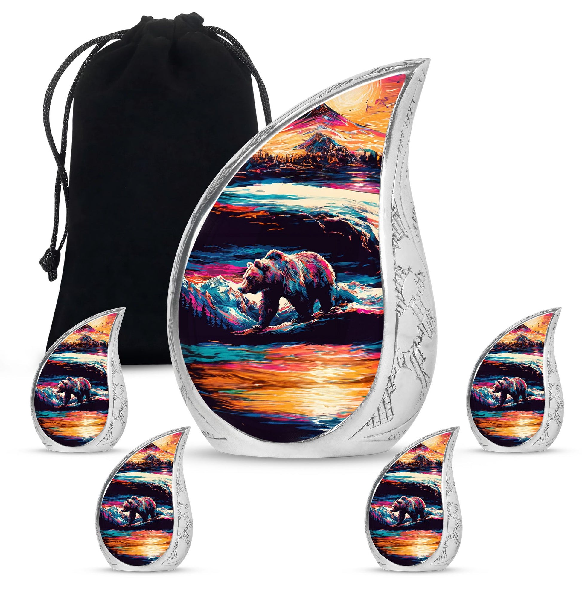 Bear Theme Large Urn With 4 Keepsake Urn