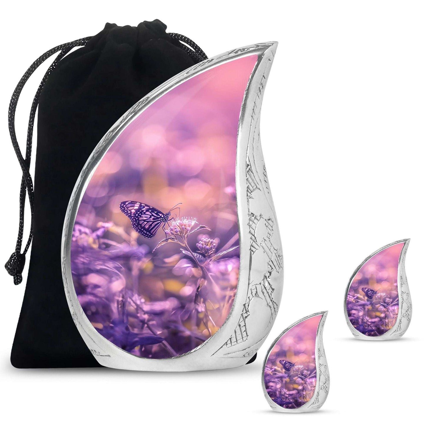 Butterfly Theme Large Urn With 2 Keepsake Urn