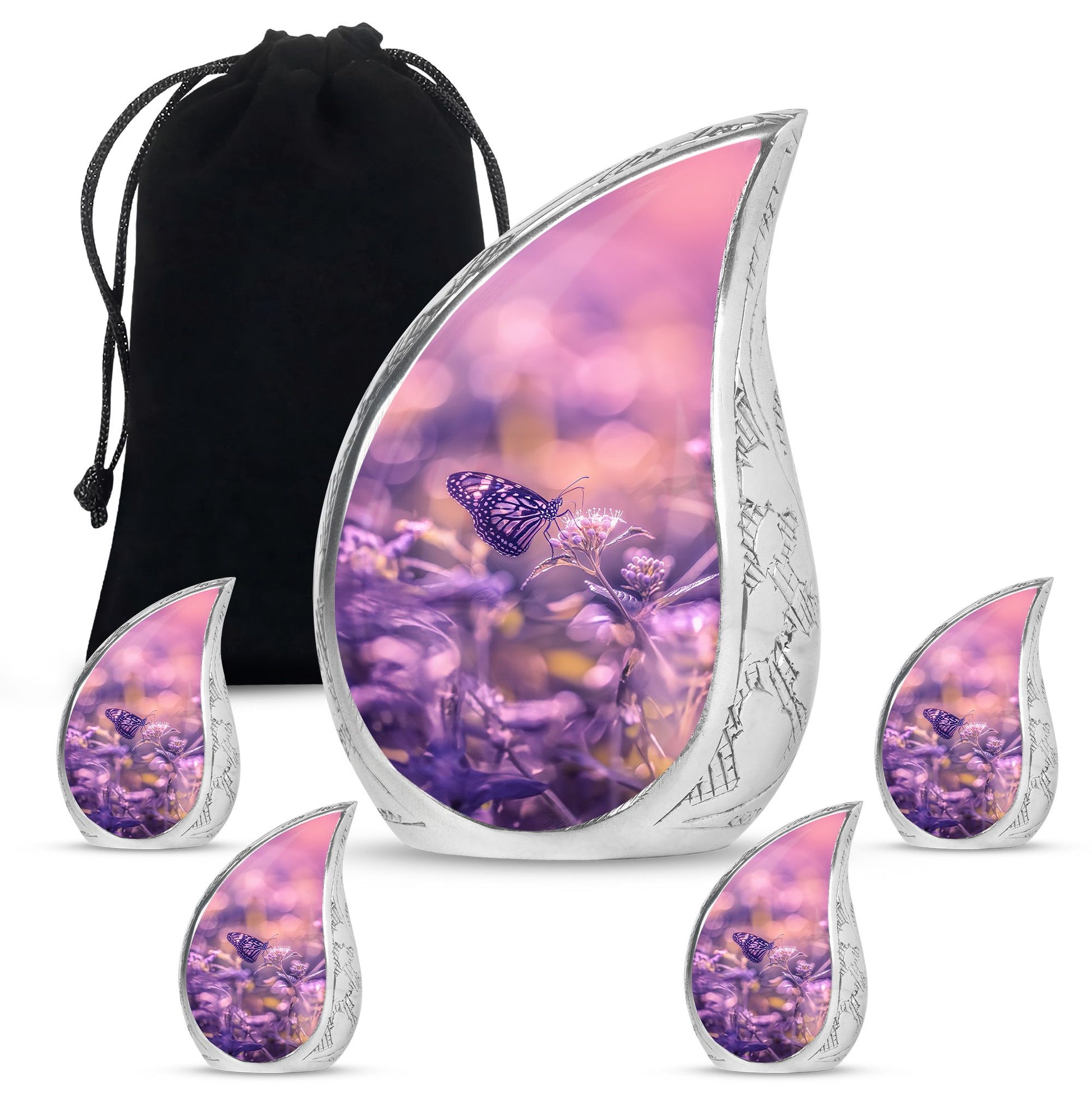 Butterfly Theme Large Urn With 4 Keepsake Urn