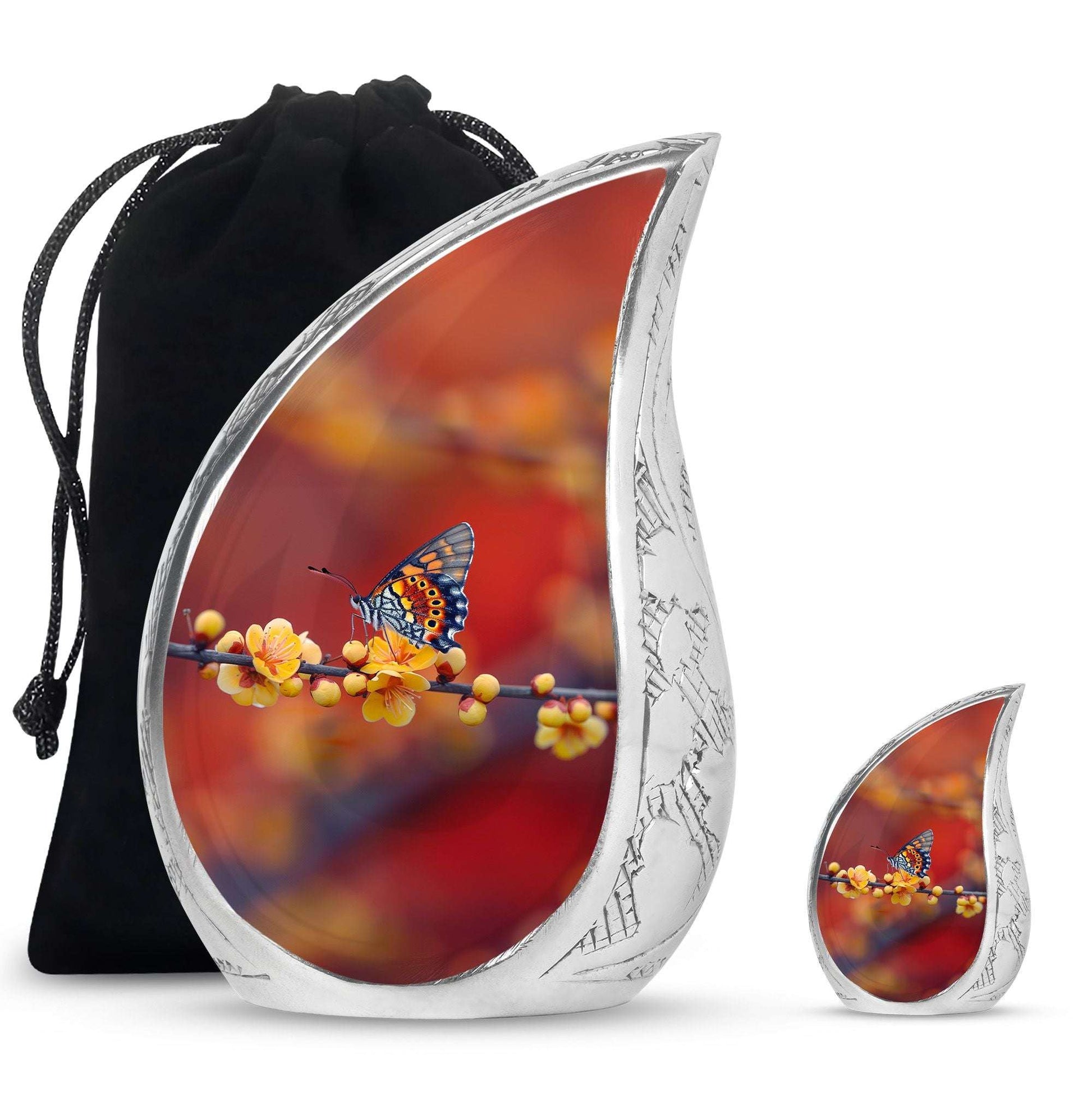 Butterfly Theme Large Urn With 1 Keepsake Urn