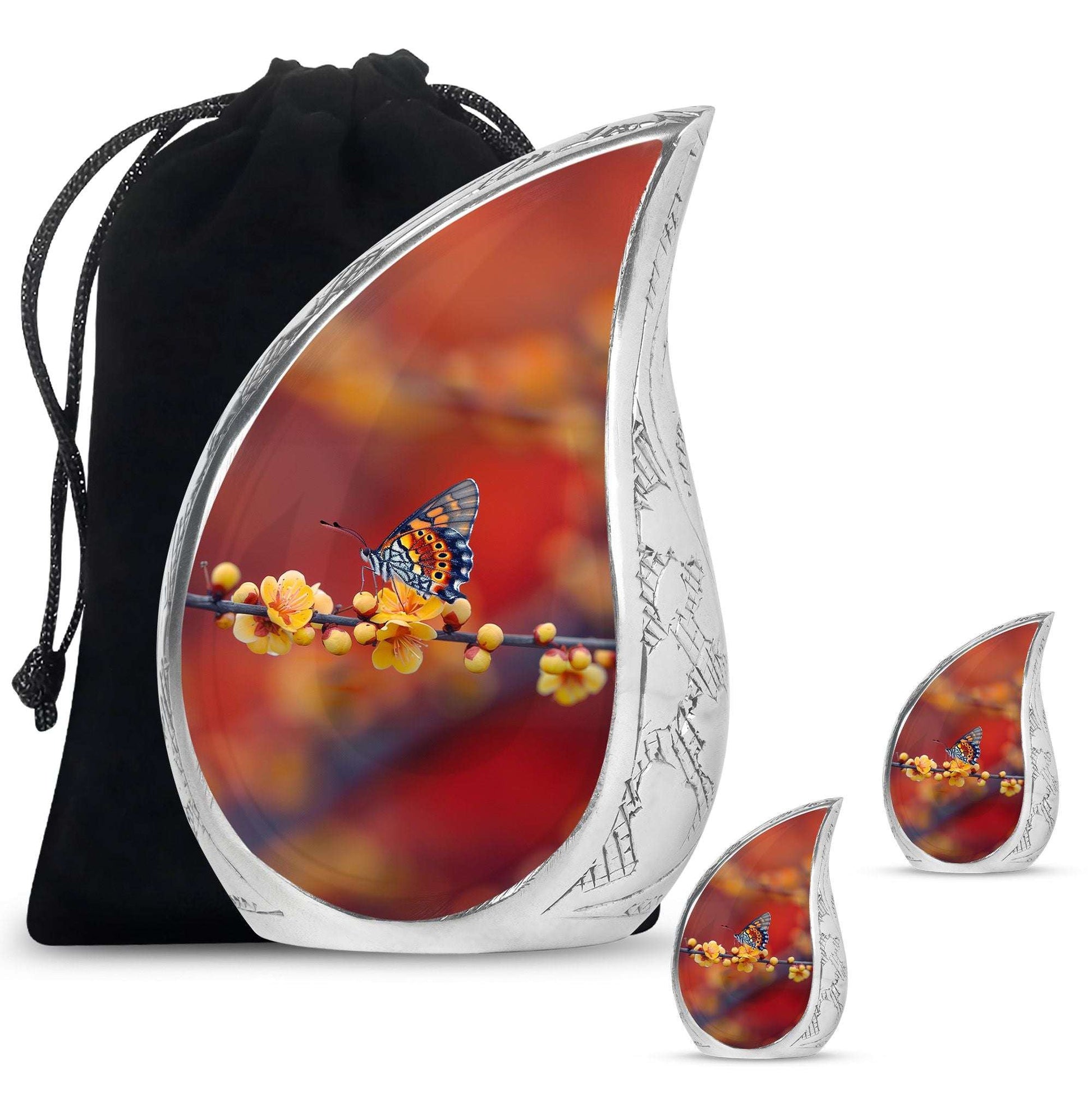 Butterfly Theme Large Urn With 2 Keepsake Urn