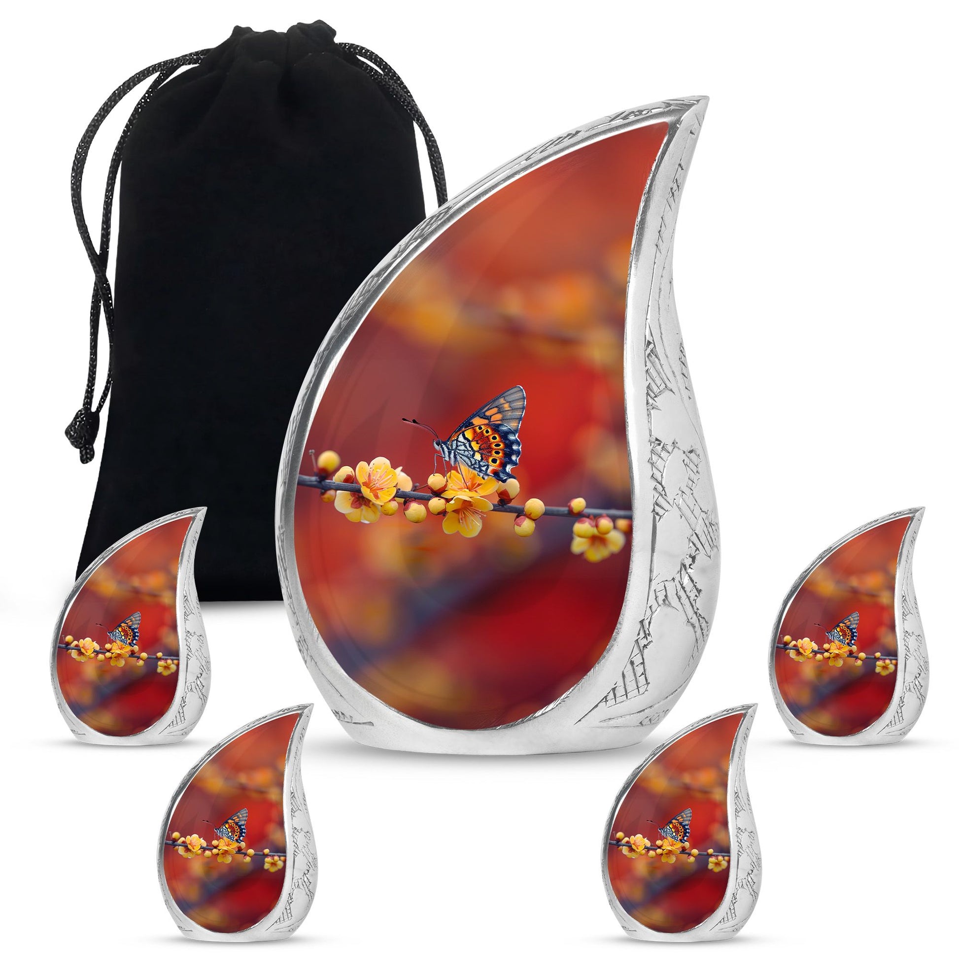 Butterfly Theme Large Urn With 4 Keepsake Urn