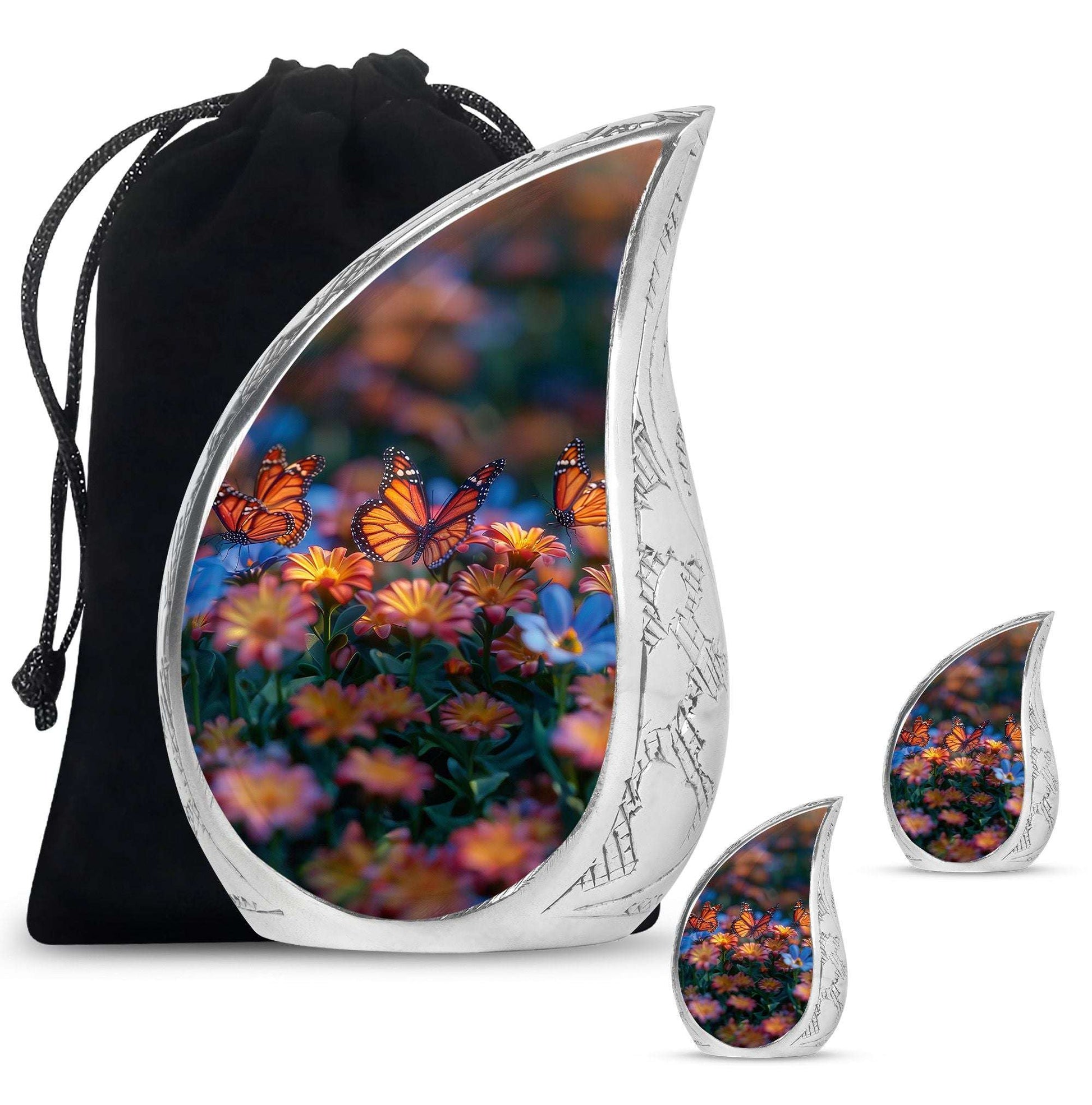 Butterfly Theme Large Urn With 2 Keepsake Urn