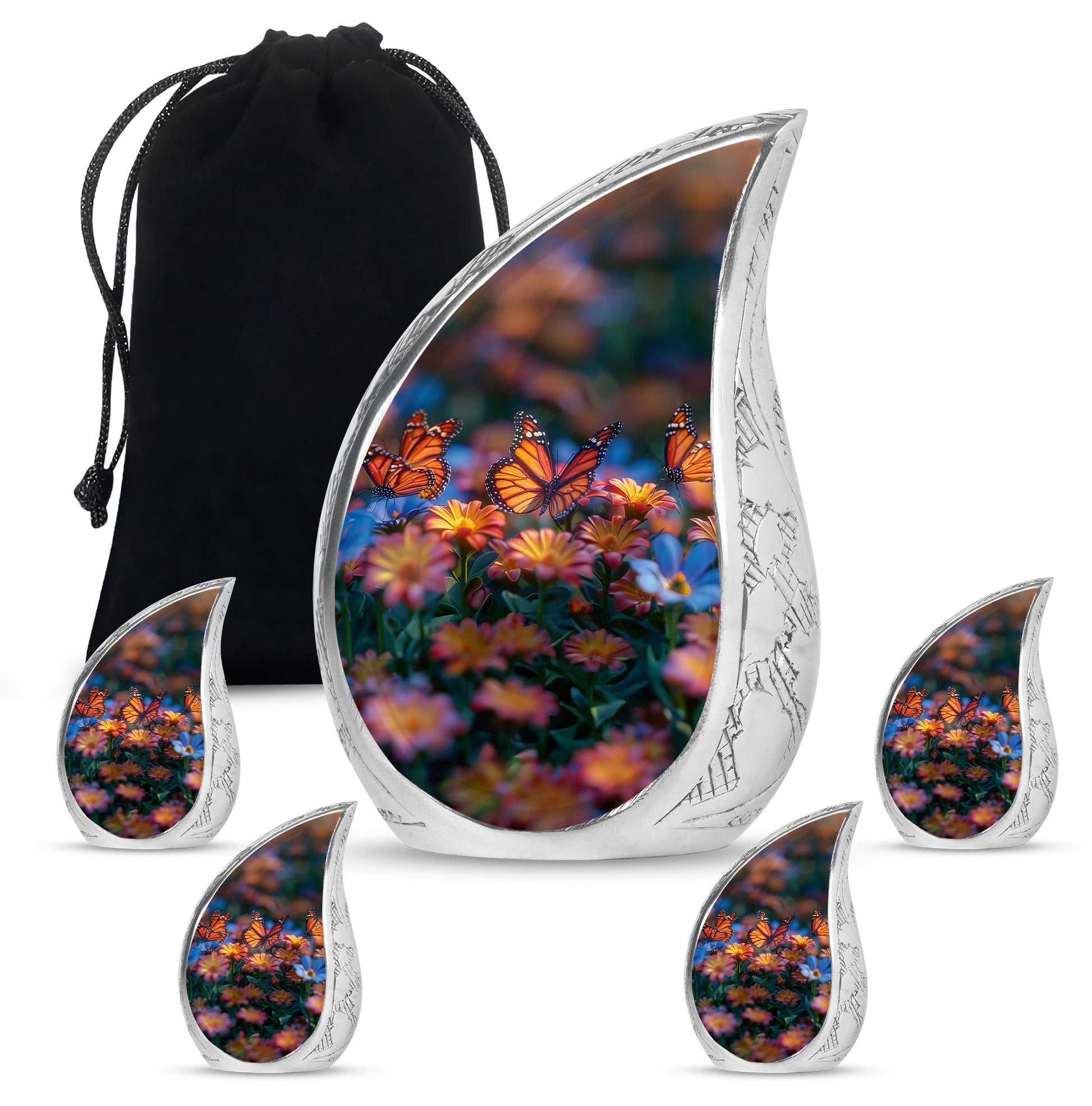 Butterfly Theme Large Urn With 4 Keepsake Urn