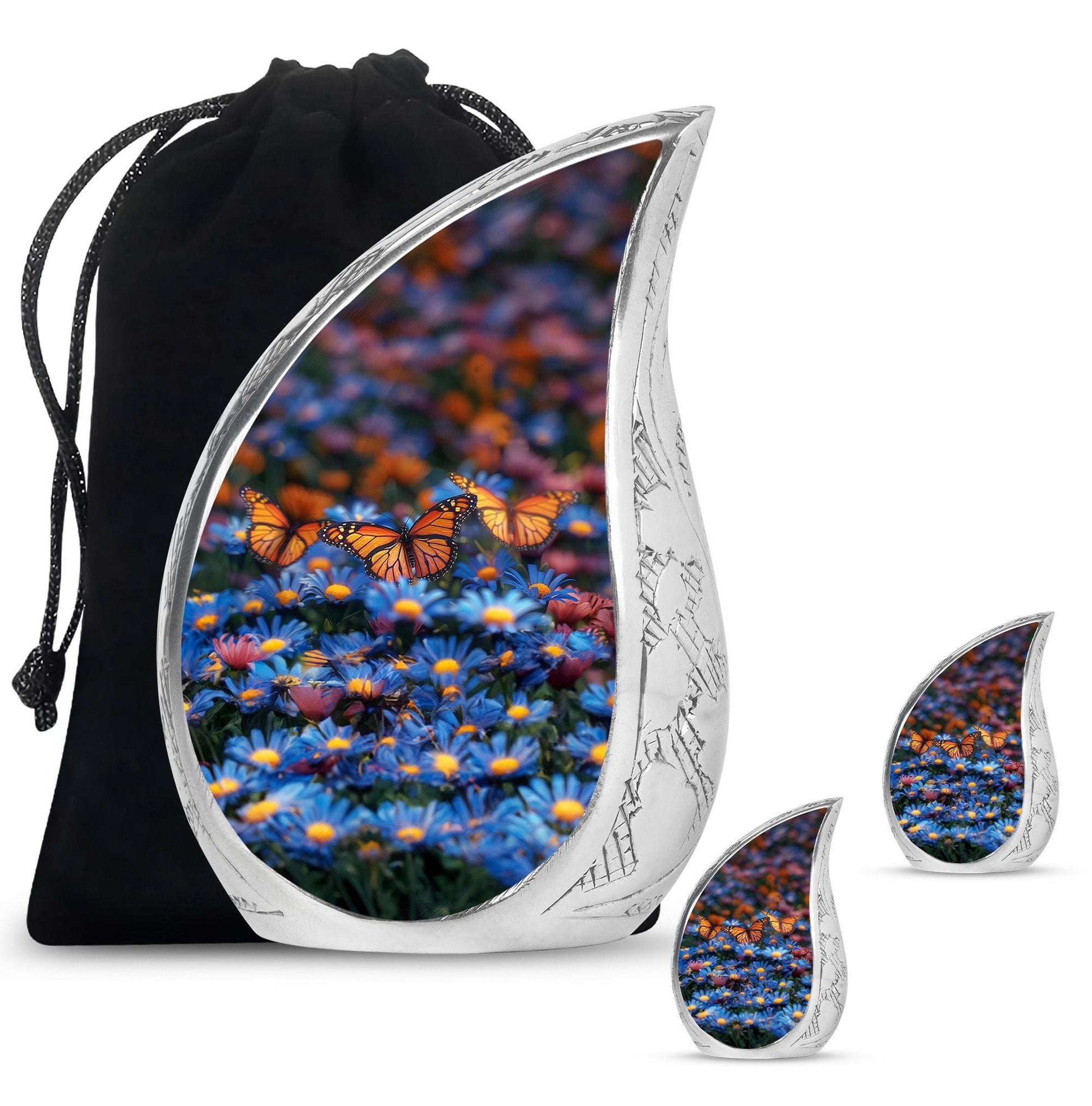 Butterfly Theme Large Urn With 2 Keepsake Urn