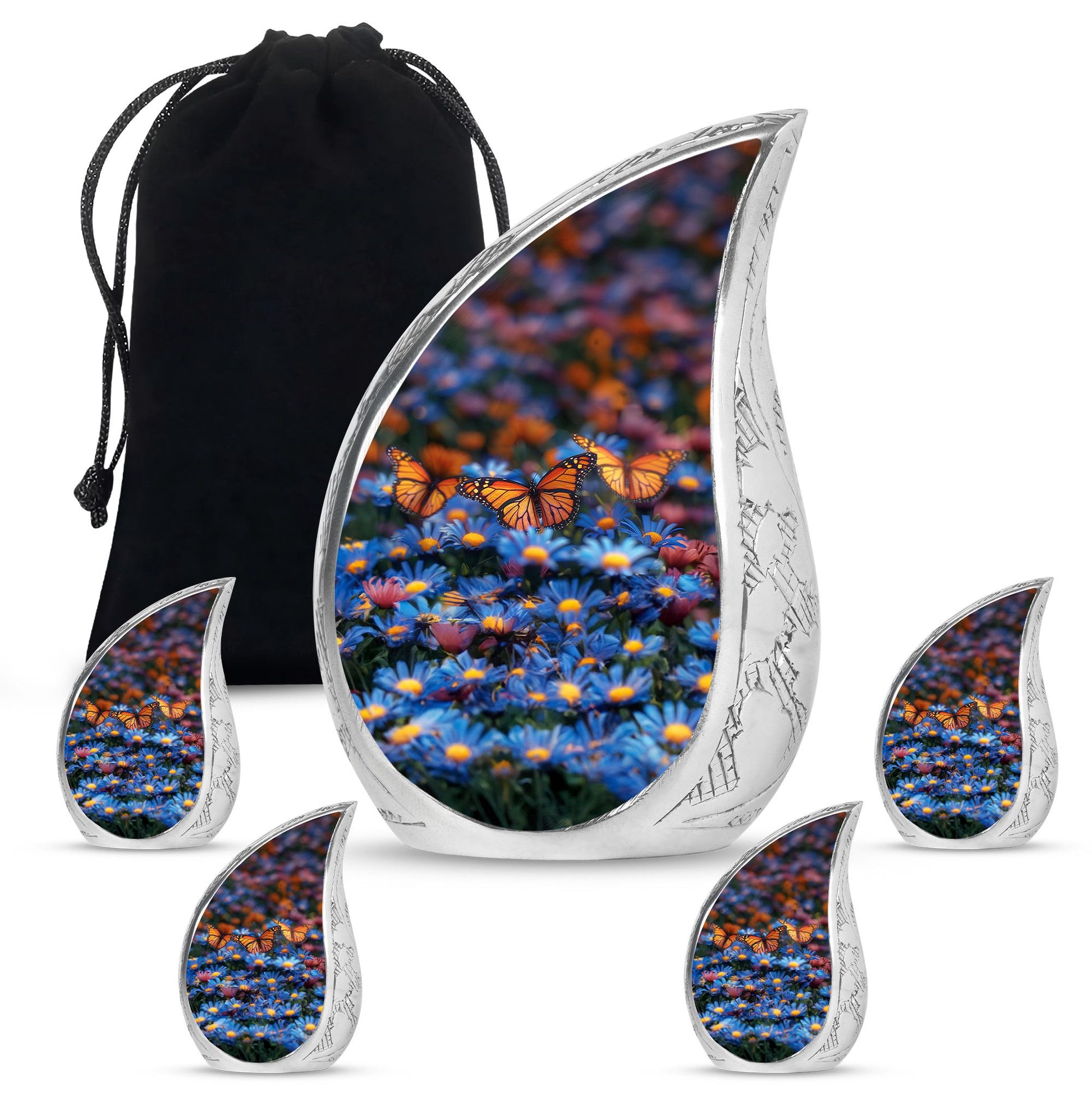 Butterfly Theme Large Urn With 4 Keepsake Urn