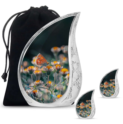 Butterfly Theme Large Urn With 2 Keepsake Urn