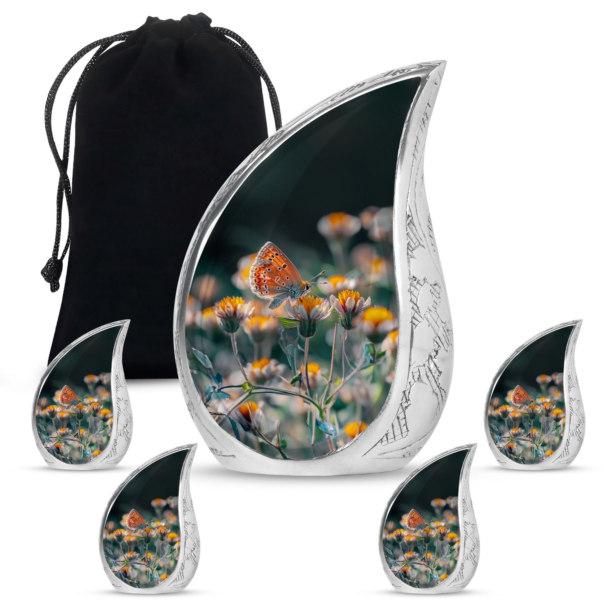 Butterfly Theme Large Urn With 4 Keepsake Urn