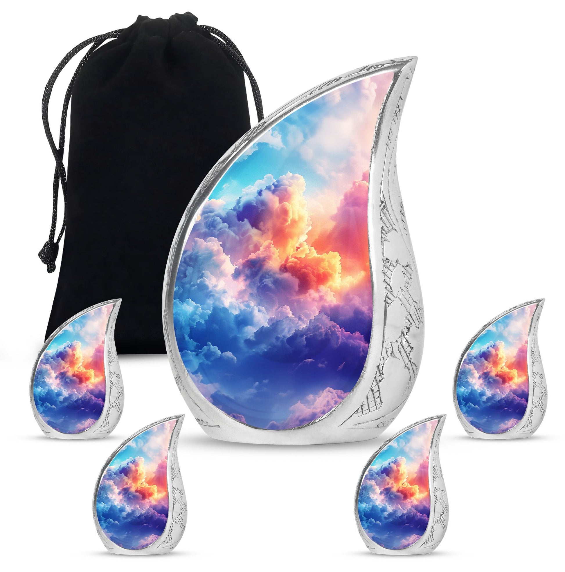 Clouds Theme Large Urn With 4 Keepsake Urn