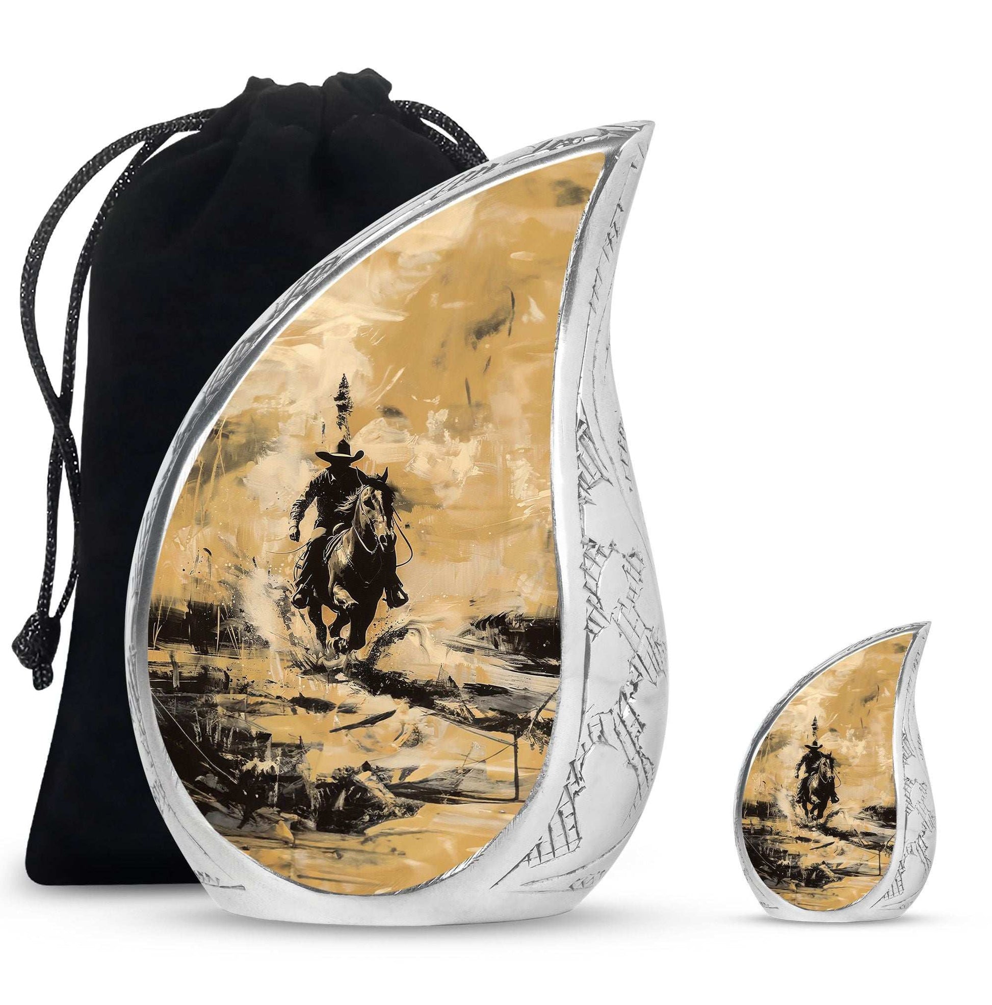 Cowboy Theme Large Urn With 1 Keepsake Urn