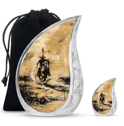 Cowboy Theme Large Urn With 1 Keepsake Urn