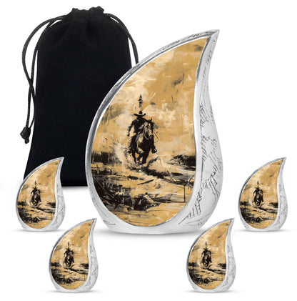 Cowboy Theme Large Urn With 4 Keepsake Urn
